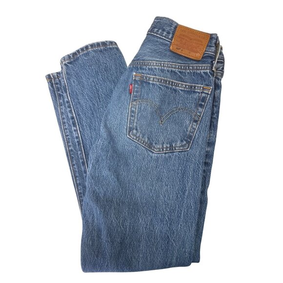 Levis 501 Original Button Fly Jeans Womens Sz 24x28 Medium Wash Cotton Denim - Picture 1 of 9